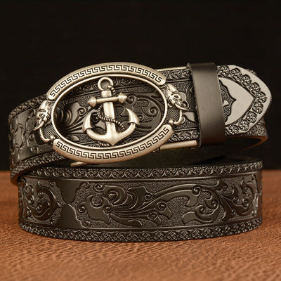 Traff Cinturón de Cuero de Ternera Real de Diseño Delgado – Con Hebilla de Pin