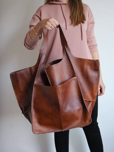Bolso Tote Portátil de Cuero Suave y Grande