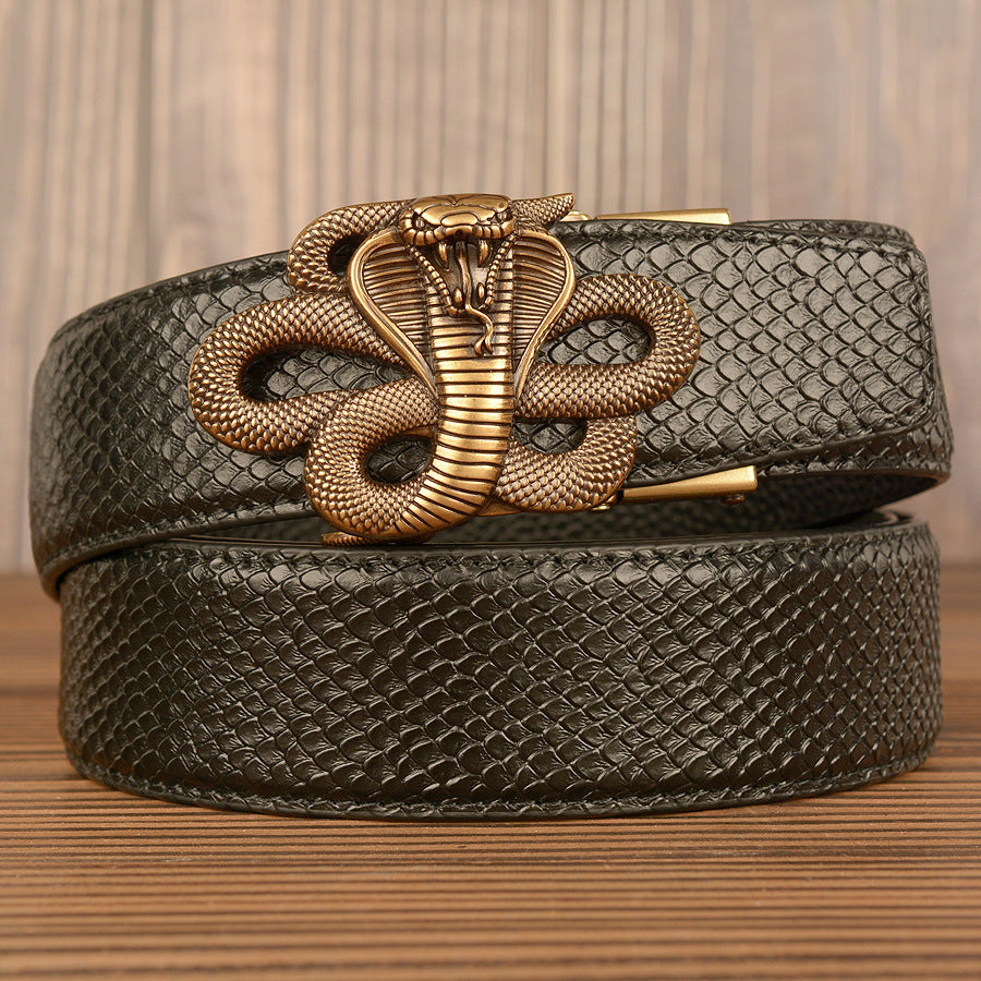 Cinturón de Cuero Auténtico con Diseño de Piel de Serpiente Negra Traff