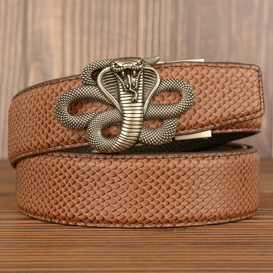 Cinturón de Cuero Auténtico con Diseño de Piel de Serpiente Negra Traff