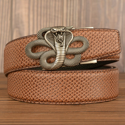 Cinturón de Cuero Auténtico con Diseño de Piel de Serpiente Negra Traff