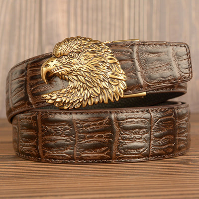 Cinturón de Cuero Real con Diseño de Cocodrilo Traff – Modelo con Hebilla de Cabeza de Águila