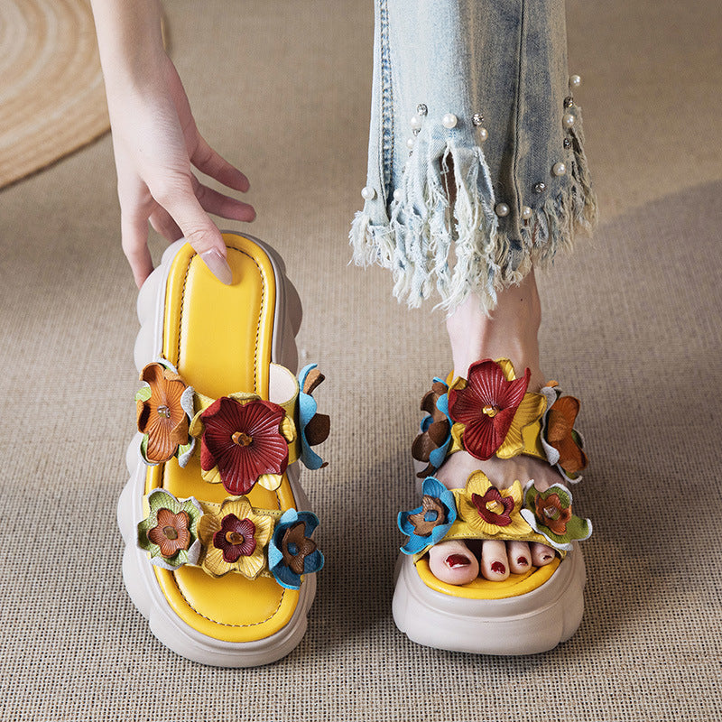 Traff Nappa Zapatillas de Tacón con Diseño de Flores
