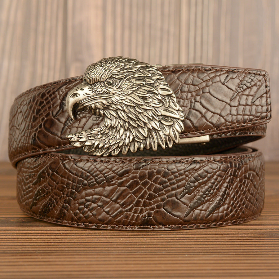 Cinturón de Cuero Real con Diseño de Cocodrilo Traff – Modelo con Hebilla de Cabeza de Águila