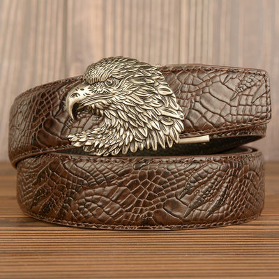 Cinturón de Cuero Real con Diseño de Cocodrilo Traff – Modelo con Hebilla de Cabeza de Águila