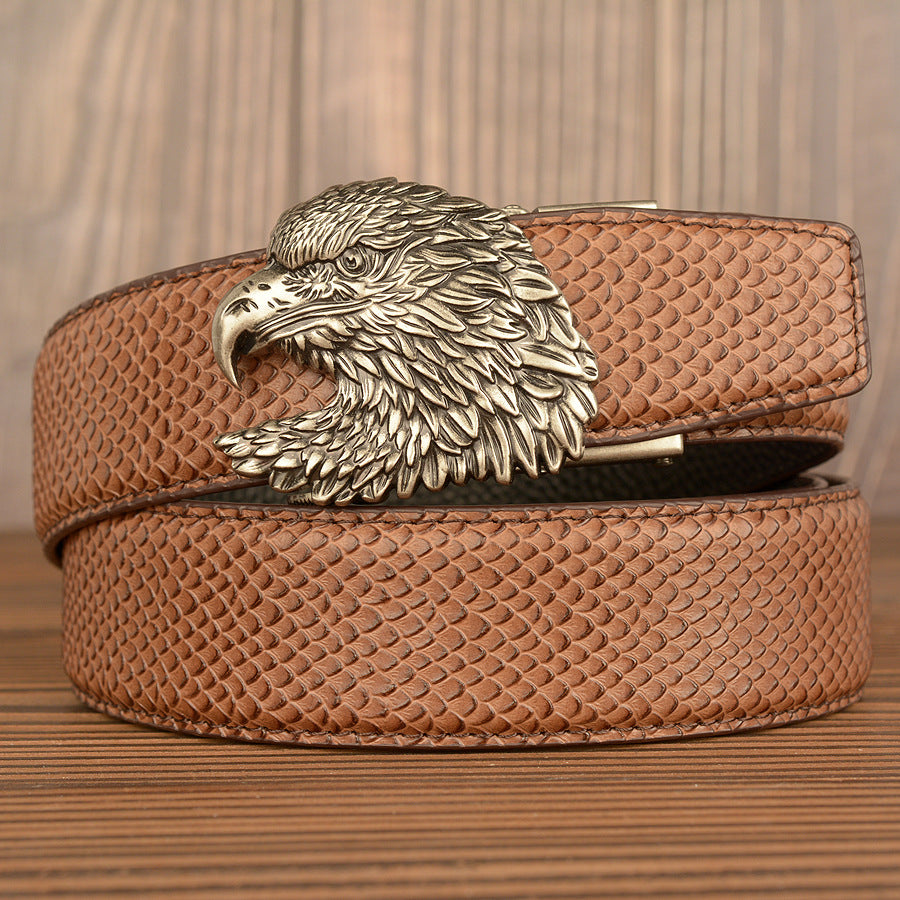 Cinturón de Cuero Real con Diseño de Cocodrilo Traff – Modelo con Hebilla de Cabeza de Águila