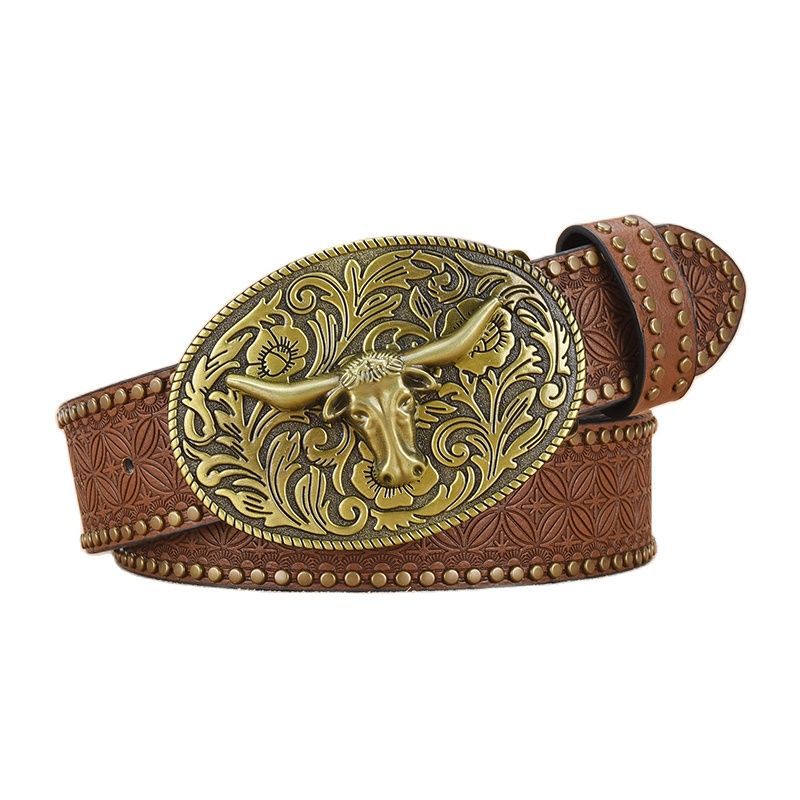 Traff KMP134 Cinturón de Hombre Ligero de PU – Hebilla con Figura de Toro