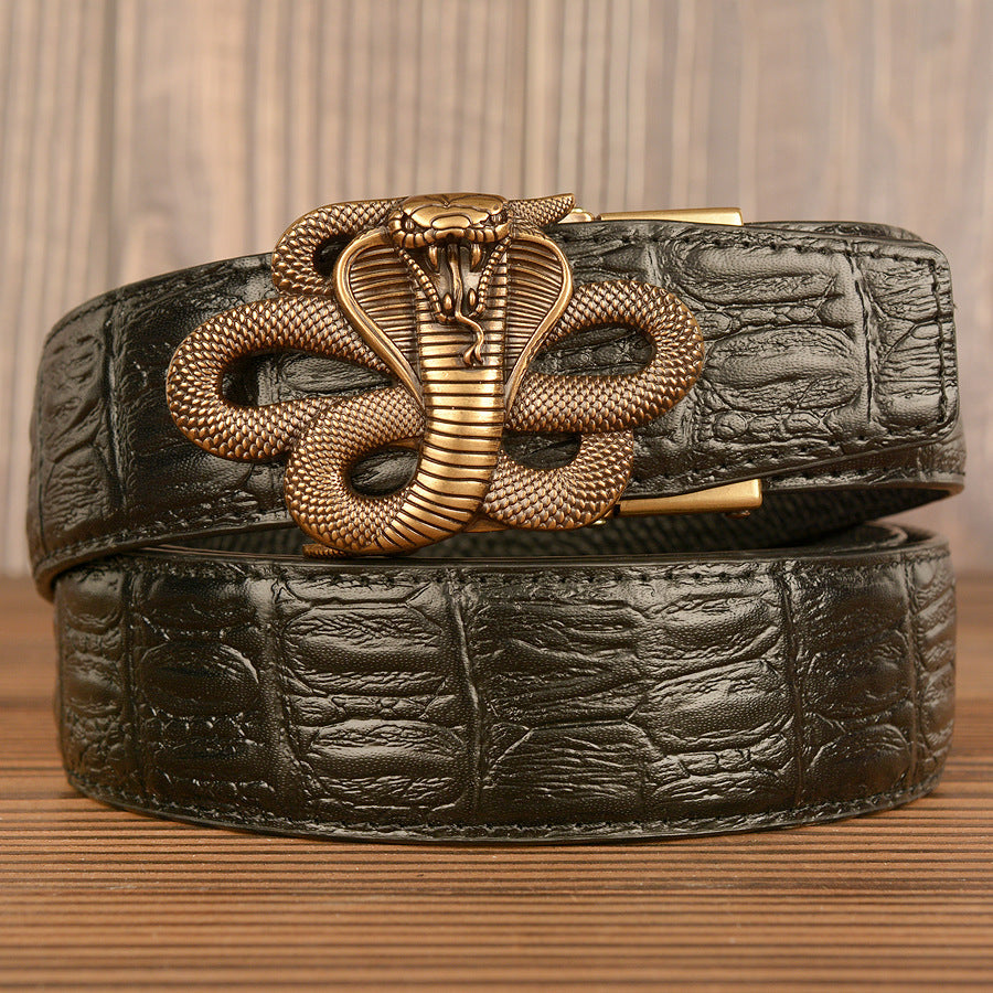 Cinturón de Cuero Auténtico con Diseño de Piel de Serpiente Negra Traff