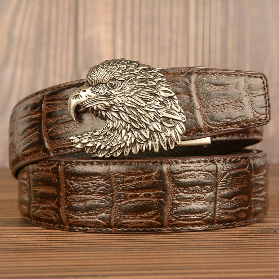 Cinturón de Cuero Real con Diseño de Cocodrilo Traff – Modelo con Hebilla de Cabeza de Águila