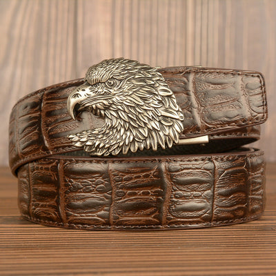 Cinturón de Cuero Real con Diseño de Cocodrilo Traff – Modelo con Hebilla de Cabeza de Águila