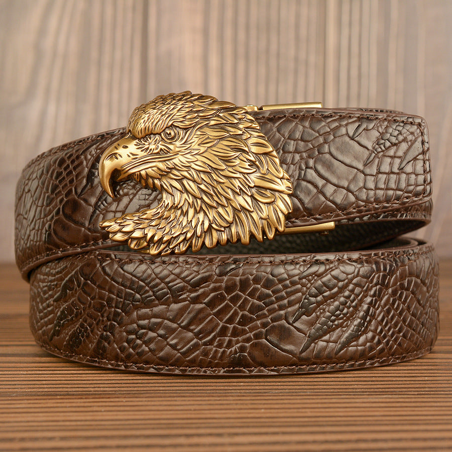 Cinturón de Cuero Real con Diseño de Cocodrilo Traff – Modelo con Hebilla de Cabeza de Águila