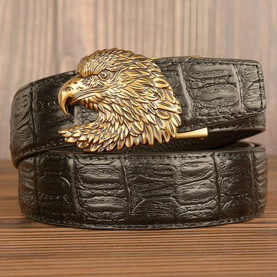 Cinturón de Cuero Real con Diseño de Cocodrilo Traff – Modelo con Hebilla de Cabeza de Águila