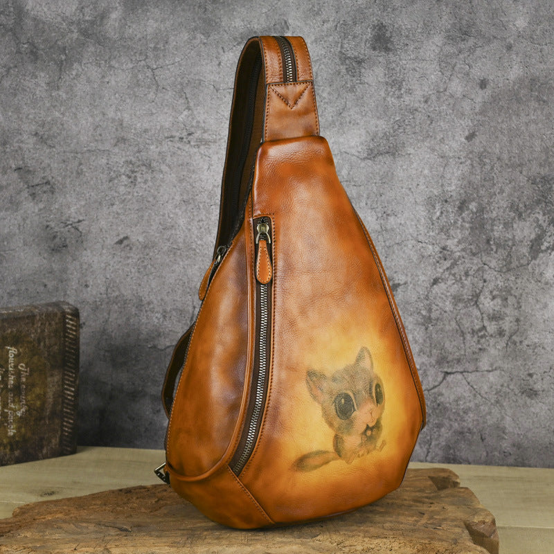 Traff UrbanNomad Mochila de Pecho de Cuero Verdadero