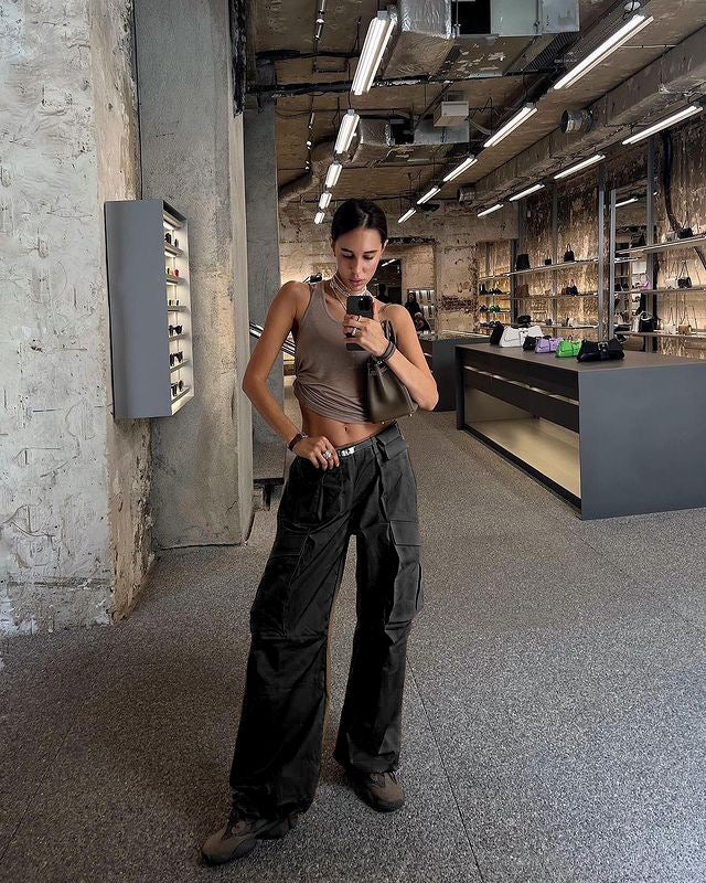 Traff Pantalones Retro de Cintura Baja