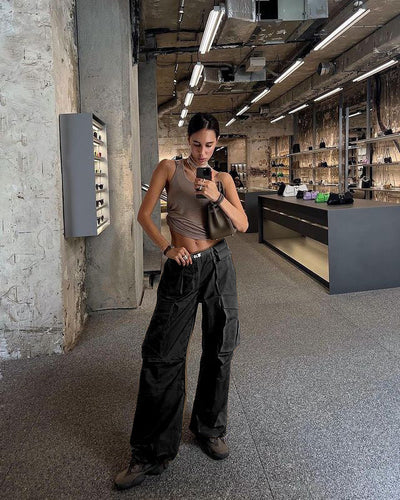 Traff Pantalones Retro de Cintura Baja