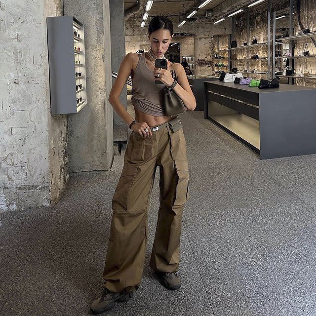 Traff Pantalones Retro de Cintura Baja