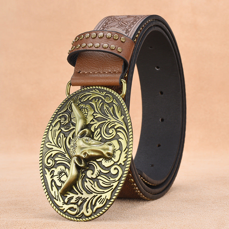 Traff KMP134 Cinturón de Hombre Ligero de PU – Hebilla con Figura de Toro