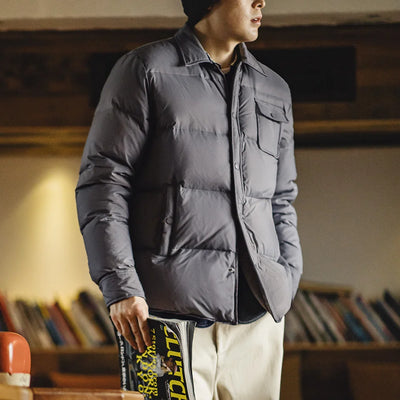 Maden Casual 90% White Duck Down Jacket Lightweight Warm Cold-resistant Single-breasted Lapel Puffer Jacket Men Winter Outerwear