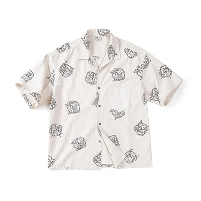 Maden Men's Japanese Vintage Linen Sense Print Shirts 100% Cotton Loose Short Sleeve Shirt Blouses 2023 Summer Workwear Tops