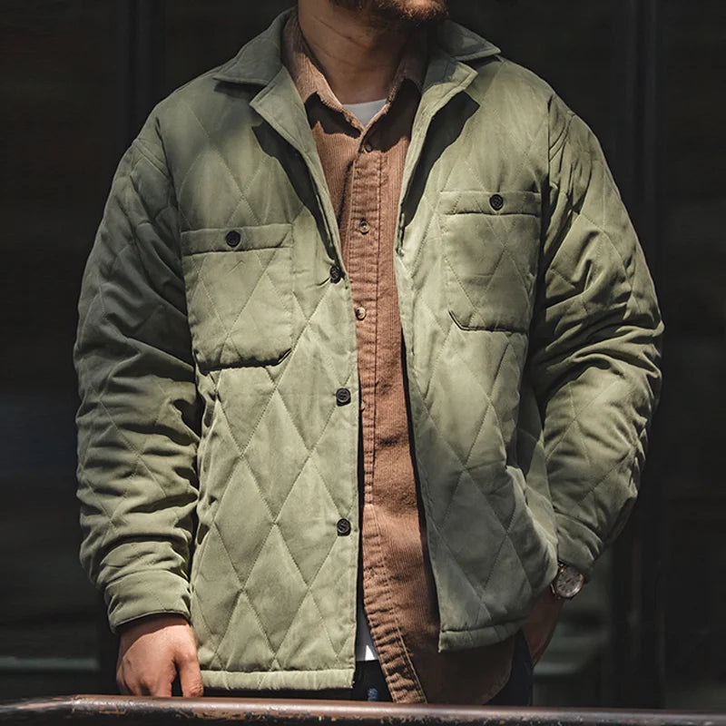 Maden Retro Diamond Plaid Quilted Cotton Jacket for Men Double-sided Peach Skin Fabric Winter Thickened Warm Coat Soft Thermal