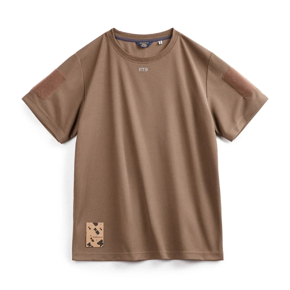 Maden Men's Short Sleeve T-Shirts with Badge attaching Design Breathable Sweat wicking Training Tees Casual Tops for Summer
