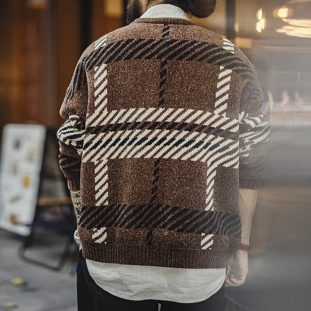 Maden Vintage Chenille Christmas Crew-neck Sweater Thickened Warm Knitted Pullover Unisex Versatile Sweater for Fall and Winter