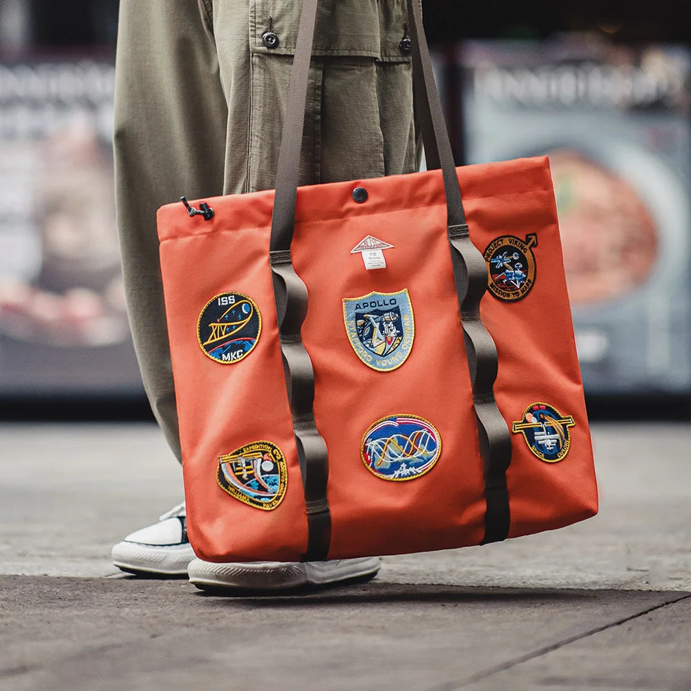 Maden Casual Space Exploration Embroidered Tote Bag Unisex Large-capacity Work Bag for Commuting Spacious Laptop Shoulder Bags