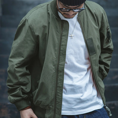Maden Retro MA1 Bomber Flight Jackets Green Windproof Pilot Jacket Casual Motorcycle Baseball Coat for Men's Spring and Autumn
