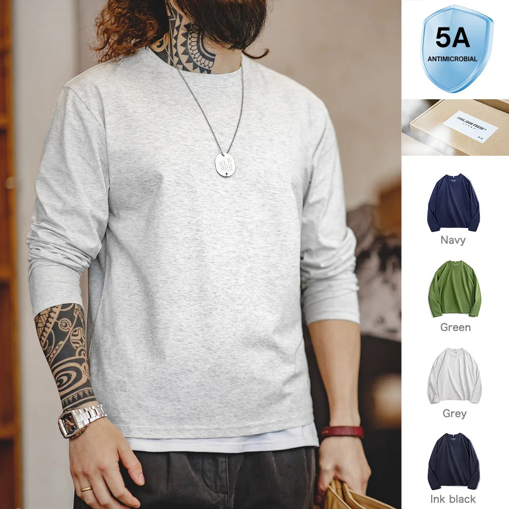 Maden New Casual Sorona Cool Long-sleeved T-shirt Quick-drying Antibacterial Round Neck Top for Men's Spring And Autumn