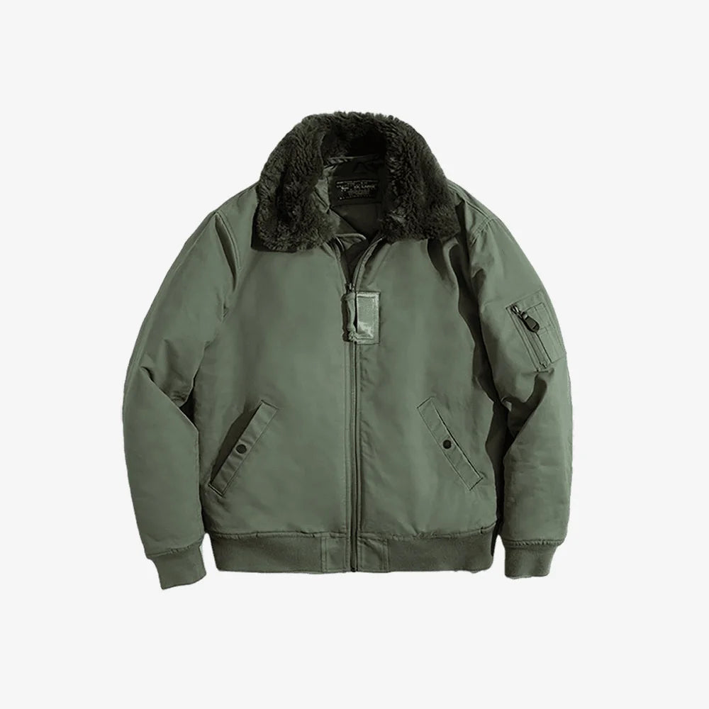 Maden Vintage B15 Bomber Jacket for Men Faux Rabbit Fur Lapel Signature Arm Pocket Winter Thickened Warm Windproof Coat Parkas