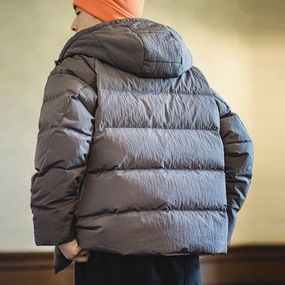 Maden New Casual 90% White Duck Down Hooded Grey Jacket Thickened Warm Coat for Men's Winter Clothes Versatile Puffer Jacket