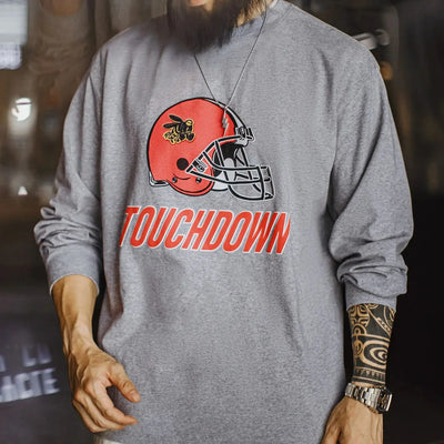 Maden Men's Vintage Embroidered Sweatshirt Print Crew Neck Hoodie Loose Fit Gray Casual Cotton Pullover for Spring and Fall