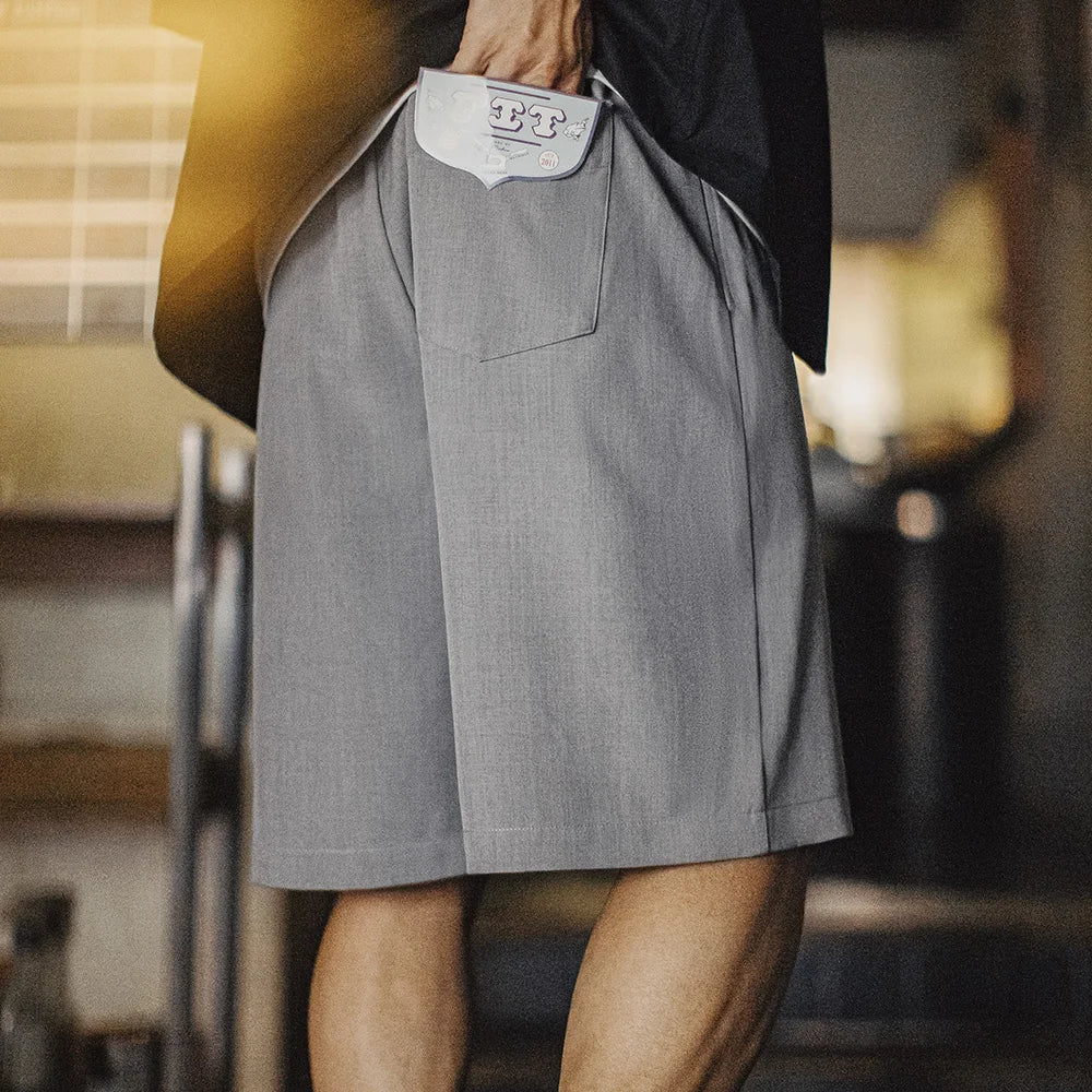 Maden Casual Solid Color Suit Shorts Men Summer Lightweight Office Shorts Elastic Waist Pockets Versatile Chino Business Bottoms