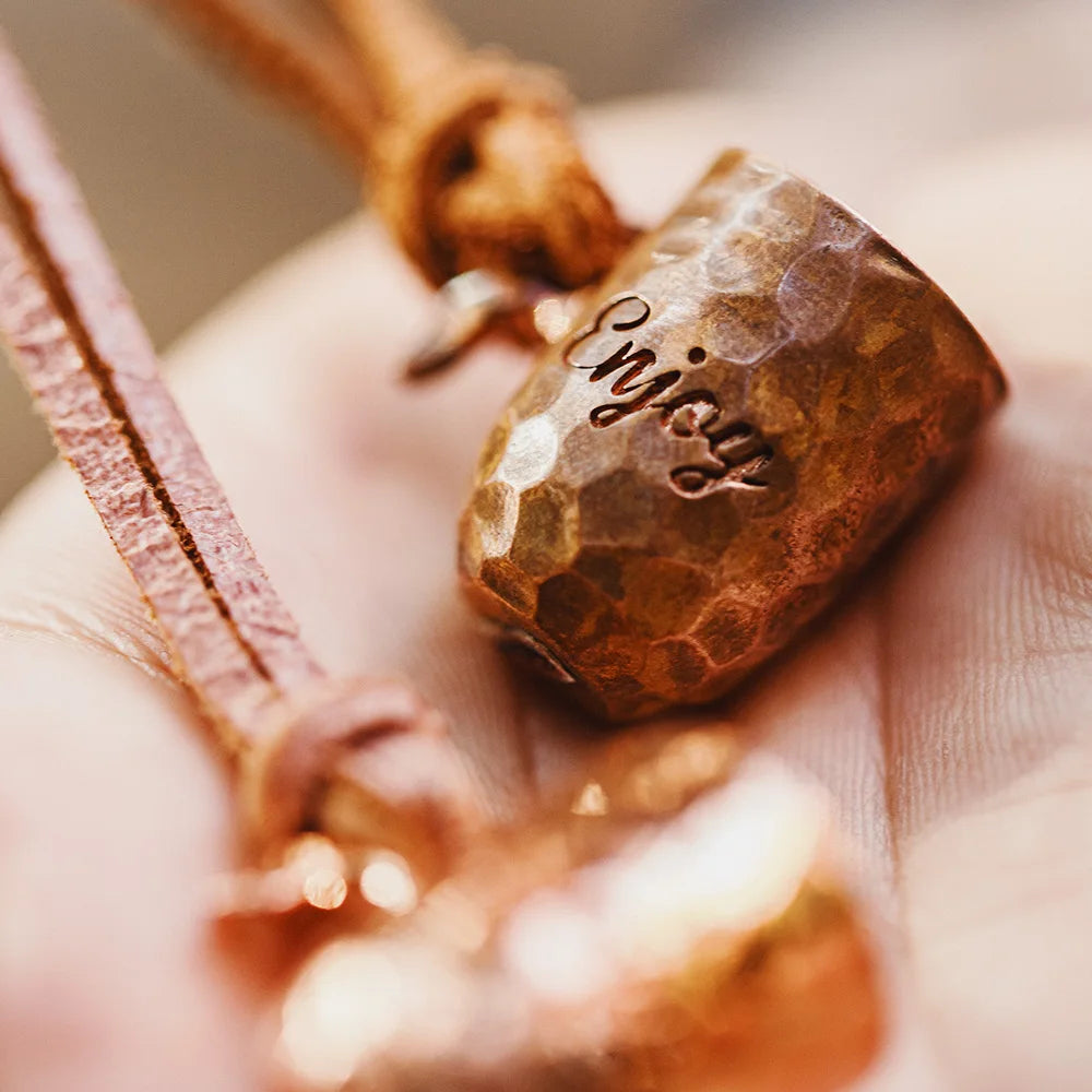 Maden Vintage Hand-Hammered Red Copper Engraved Pendant Unisex Necklace Versatile Jewelry Accessory Perfect Birthday Daily Gifts