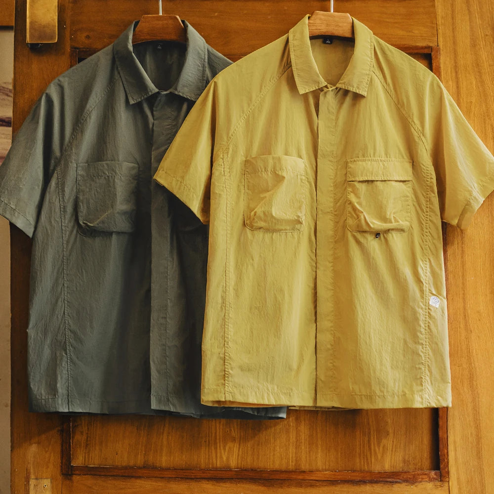 Maden Outdoor Single-breasted Short Sleeve Shirt Men's Summer Quick-Dry Lightweight Chest Pocket Blouse Loose Fit Travel Shirt