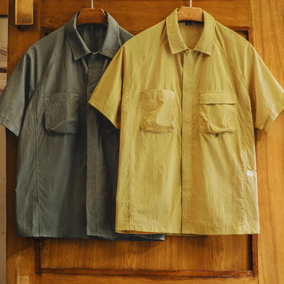 Maden Outdoor Single-breasted Short Sleeve Shirt Men's Summer Quick-Dry Lightweight Chest Pocket Blouse Loose Fit Travel Shirt