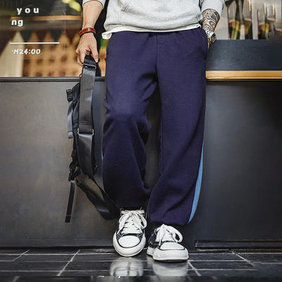 Maden Men's Contrast Joggers Pants Waffle Knit Training Pants with Elastic Cuffs & Drawstring Waist Navy Blue Casual Sweatpants