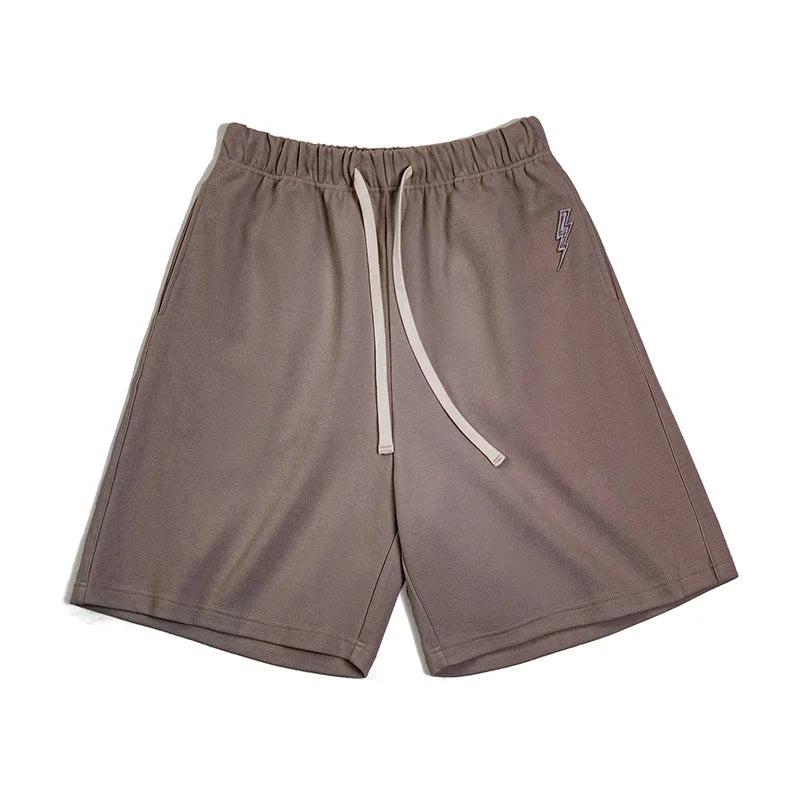Maden Men's 340g Heavyweight Casual Shorts Knitted Breathable Summer Shorts with Lightning Embroidered Sport Gym Short Pants