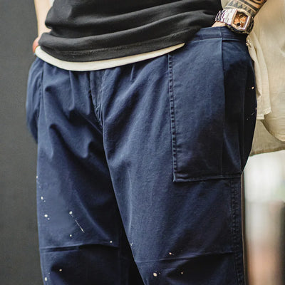 Maden Solid Color Splashed Parachute Pants Oversized Loose Straight Tube Wrinkled Casual Pants for Men Fall and Winter Trousers