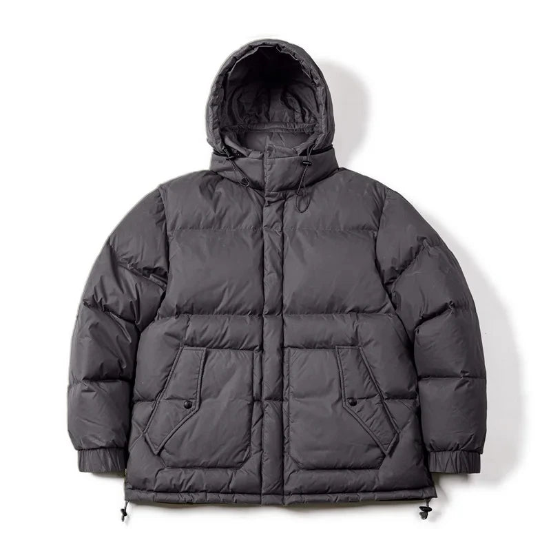 Maden Winter Wax Surface Down Jacket for Men Removable Hooded Thickened Warm Stand-up Collar Coat Men's Padded Outer Clothing