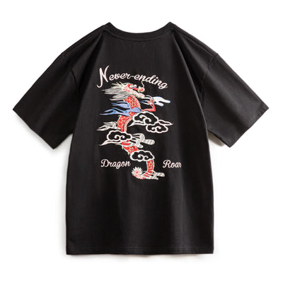 Maden Retro Heavy Industry Embroidered T-shirt 270g/m² Cotton Short-sleeved Black Tee for Men's Summer Crew Neck Tops