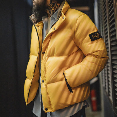 Maden Casual 90% White Duck Down Jacket Yellow Stand Collar Warm Jacket Versatile Puffer Coat for Men Fall and Winter Outerwear
