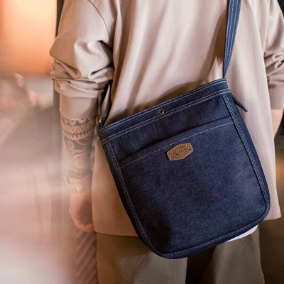 Maden New Retro 9.6oz Denim Washed Cowboy Bag Adjustable Blue Messenger Shoulder Bag Newsboy Unisex Style Bags for Daily