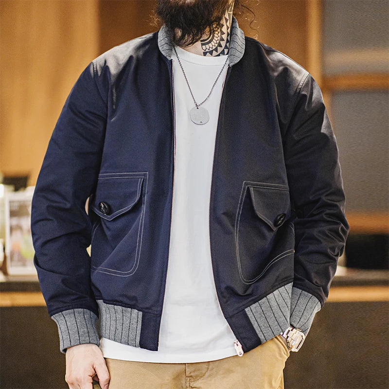 Maden Workwear American Retro A1 Pilot Jacket Bomber Short Contrasting Color Patchwork Baseball Jacket Men's Autumn