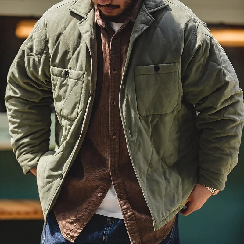 Maden Retro Diamond Plaid Quilted Cotton Jacket for Men Double-sided Peach Skin Fabric Winter Thickened Warm Coat Soft Thermal