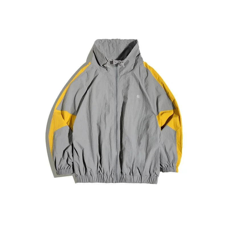 Maden Casual Detachable Double Zipper Patchwork Jackets Stand-up Collar Loose Fit Letter Jacket For Men's Spring and Fall Coat
