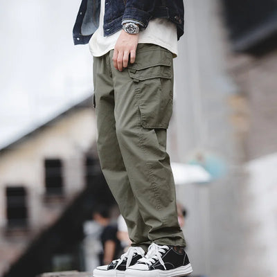 Maden Workwear American Style Large Pocket 3D Cut Leggings Drawstring  Green Cropped Pants Men's Trend