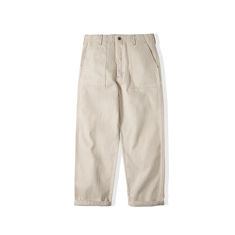 Maden Vintage 11.2oz White Cottonseed Hull Jeans Casual Loose Fit Straight Trousers for Men's Spring and Fall Chino Cargo Pants