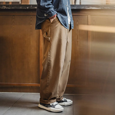 Maden Vintage Lumberjack Casual Pants Loose-Fit Straight-Leg Trousers Cotton Twill Khaki Long Pants Men's Versatile Fall Bottoms