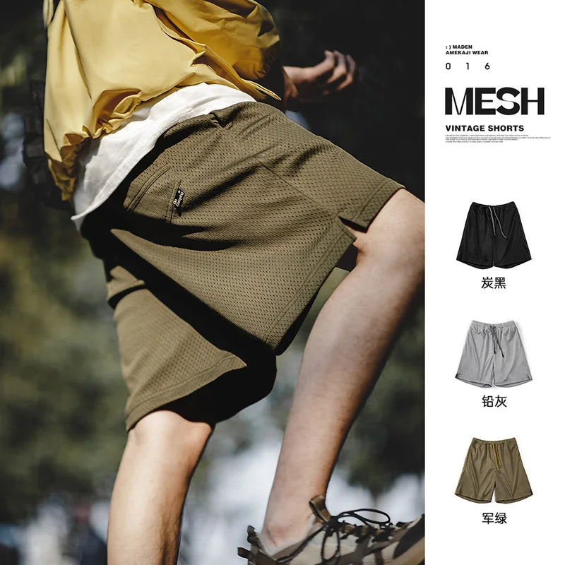 Maden Outdoor Mesh Basketball Shorts Men's Summer Quick-Dry Breathable Pants with Elastic Waist Lightweight Running Sport Shorts